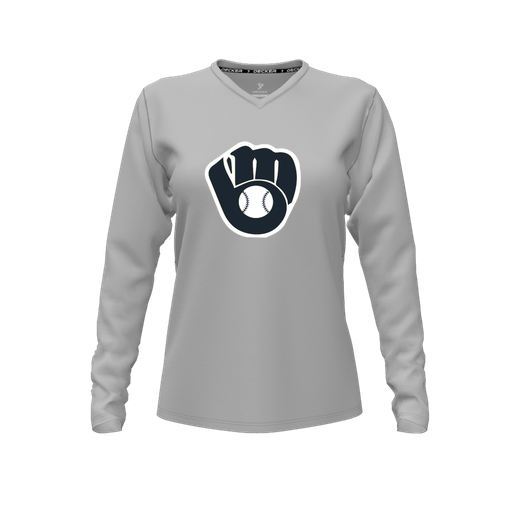 [CUS-DFW-TEES-PER-VNK-LSL-GRY-FYXS-LOGO2] Decker Performance T-Shirt (Female Youth XS, Gray, V Neck, Logo 2, Long Sleeve)