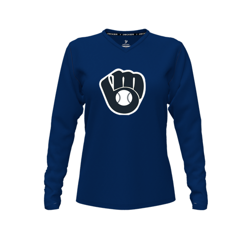 [CUS-DFW-TEES-CMF-VNK-LSL-NVY-FYXS-LOGO2] Decker Comfort T-Shirt (Female Youth XS, Navy, V Neck, Logo 2, Long Sleeve)