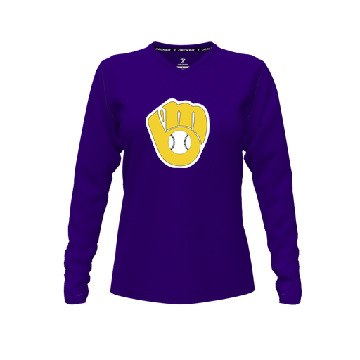 [CUS-DFW-TEES-CMF-VNK-LSL-PUR-FYXS-LOGO1] Decker Comfort T-Shirt (Female Youth XS, Purple, V Neck, Logo 1, Long Sleeve)