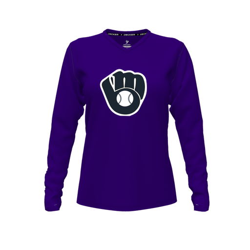 [CUS-DFW-TEES-CMF-VNK-LSL-PUR-FYXS-LOGO2] Decker Comfort T-Shirt (Female Youth XS, Purple, V Neck, Logo 2, Long Sleeve)
