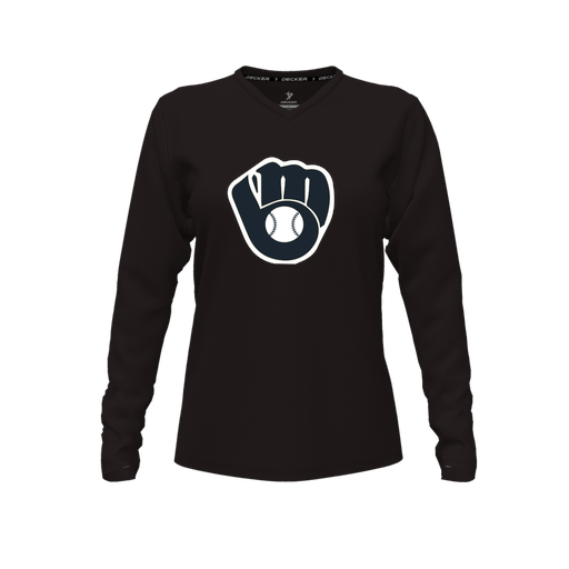 [CUS-DFW-TEES-PER-VNK-LSL-BLK-FYXS-LOGO2] Decker Performance T-Shirt (Female Youth XS, Black, V Neck, Logo 2, Long Sleeve)