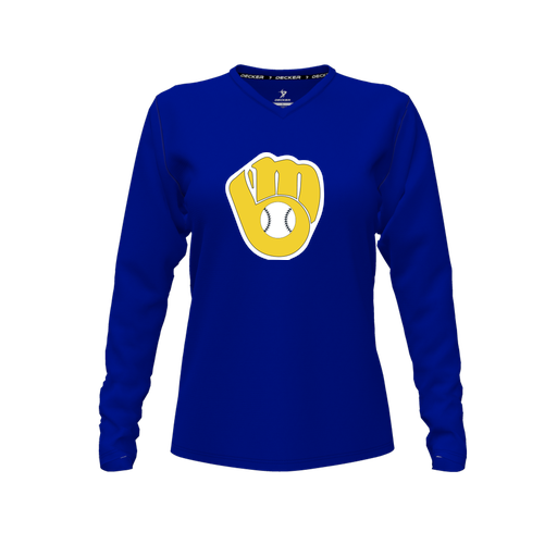 [CUS-DFW-TEES-PER-VNK-LSL-RYL-FYXS-LOGO1] Decker Performance T-Shirt (Female Youth XS, Royal, V Neck, Logo 1, Long Sleeve)
