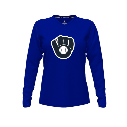 [CUS-DFW-TEES-PER-VNK-LSL-RYL-FYXS-LOGO2] Decker Performance T-Shirt (Female Youth XS, Royal, V Neck, Logo 2, Long Sleeve)