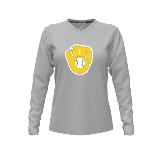 [CUS-DFW-TEES-PER-VNK-LSL-GRY-FYXS-LOGO1] Decker Performance T-Shirt (Female Youth XS, Gray, V Neck, Logo 1, Long Sleeve)